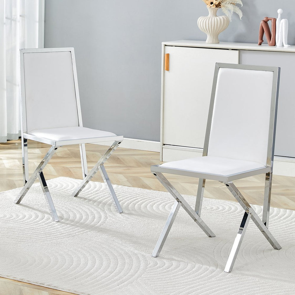 English Elm 2-pack Black Pu Leather Dining Chairs with Angled Silver Metal Legs Modern Set W1151P301840