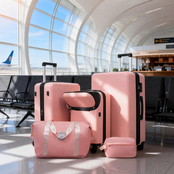 English Elm Luggage 5 Piece Hardside Abs Set with Front Access Carry on and Tsa Spinner Wheels Light Pink N732P391557U