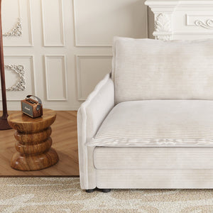 English Elm Corduroy 3-Seater Cloud Couch With Movable Footrests - Oversized U-Shaped Sofa For Ultimate Comfort W834S00427