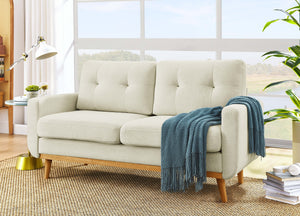 English Elm 67.7" Tufted Button Mid-century Loveseat with Splayed Wood Legs for Living Rooms Cream B355P428578