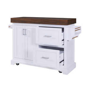 English Elm K&k Rolling Kitchen Island with Walnut Grain Countertop Drawers and Spice Rack White N707S000025W