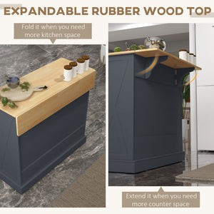 English Elm HOMCOM Mobile Kitchen Island with Drop Leaf Breakfast Bar, Rubberwood Top, Locking Casters & Storage Dark Gray W2225P217379