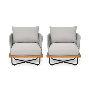 English Elm Christopher Knight Home® - Lucca Modern Acacia Wood Club Chair Set Of 2 With Water-Repellent Cushions For Outdoor Comfort N773P208099G2