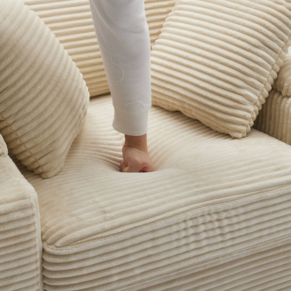 English Elm Corduroy Chaise Lounge Sofa With Movable Ottoman, Armrest Storage & Cupholders For Comfort W2120S00003-GIGA