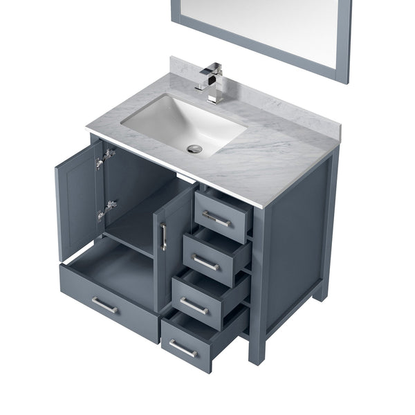 English Elm Dark Grey Bath Vanity Set With Carrara Marble Top, Chrome Faucet & Coordinated 34" Mirror Included B2731S01260