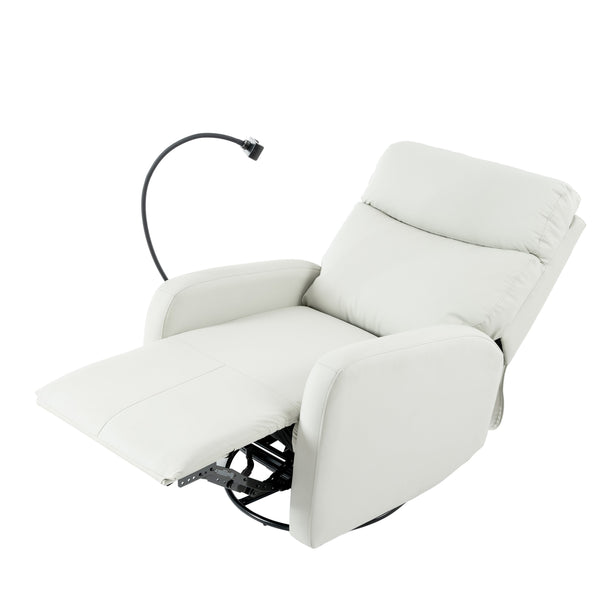 English Elm Rocking Recliner Chair 360° Swivel Glider with 95–160° Recline, Rocking & Phone Holder, Light Gray W1028P185203