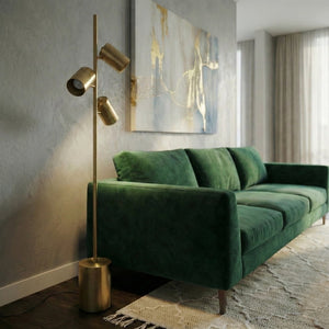 English Elm Harmony Triple Spot Floor Lamp Brassed Gold Metal Base for Living Room Ambiance B183P230915