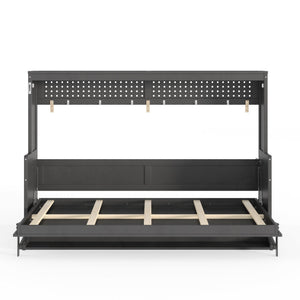 English Elm Full Murphy Bed with Fold Down Desk Led Lighting and Usb Port for Studio Spaces Dark Gray W1580S00455
