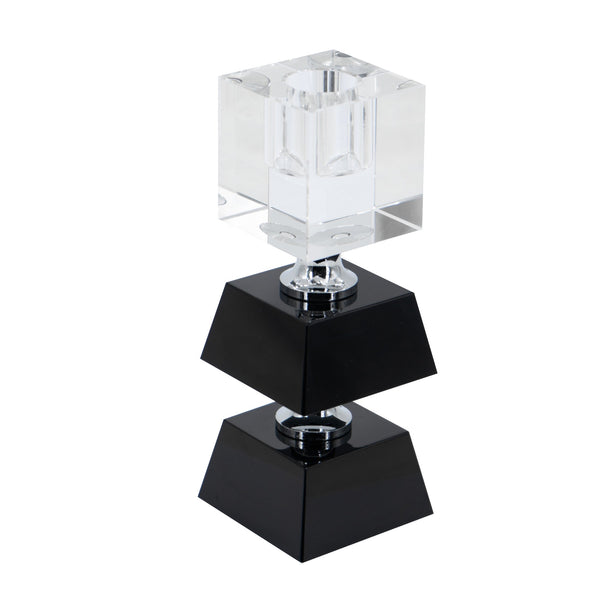 English Elm 2.4X2.4X5.9" Elegant Black And Clear Two-Tiered Square Candle Holder For Modern Home Décor Accents W2078P390744