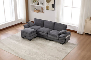English Elm Sectional Cloud Sofa Modular Deep Seat Corduroy Upholstered Living Room Couch with Storage Dark Gray W395S00133