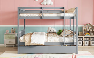 English Elm Full Full Over Full Bunk Bed In Grey With 2 Storage Drawers, Ladder & Safety Guardrails – Versatile Design! W504S00194