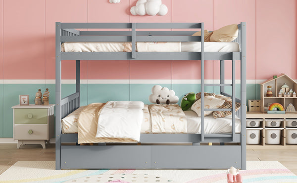 English Elm Full Full Over Full Bunk Bed In Grey With 2 Storage Drawers, Ladder & Safety Guardrails – Versatile Design! W504S00194