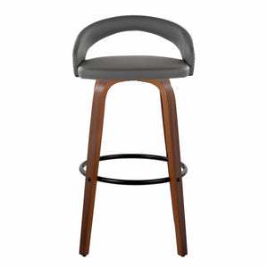 English Elm Fixed-height Swivel Barstools Walnut Bentwood Legs Grey Faux Leather Seat Set of 2 B202S01858