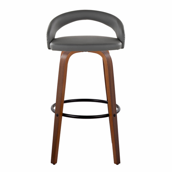 English Elm Fixed-height Swivel Barstools Walnut Bentwood Legs Grey Faux Leather Seat Set of 2 B202S01858