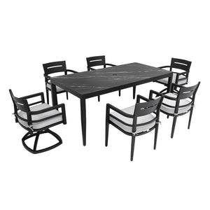 English Elm Modern 7Pc Outdoor Patio Dining Set With Black Marble-Look Table, 4 Chairs & 2 Swivel Rockers W1886S00015