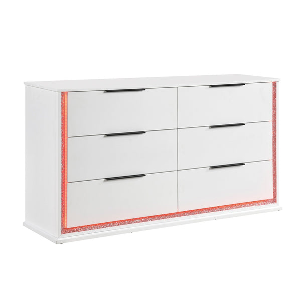 English Elm Contemporary White Lacquer Six Drawer Dresser with Led Lighting Glam Bedroom Storage B011P458600