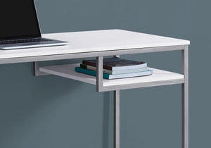 English Elm Computer Desk with 2 Push-Drawers, Open Shelves & Black Metal Legs — Compact Modern Workstation White 52 L x 25 W x 4 H B2710P219719