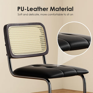 English Elm Counter Upholstered PU Leather Bar Stools Set of 2 with Rattan Back, 30" Cantilever Counter Stools Black, Anti-Slip Protectors T3623P353498