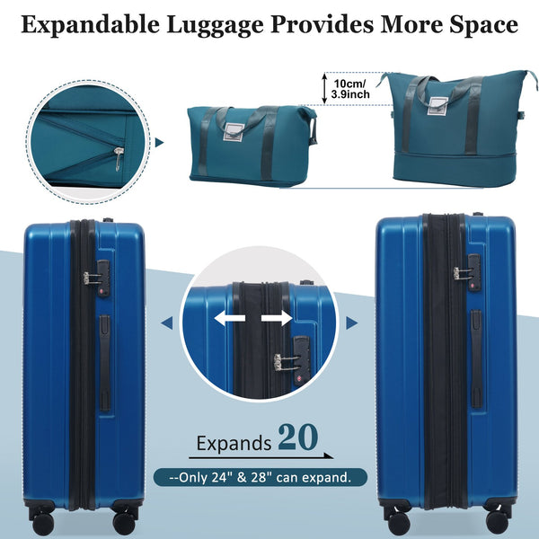 English Elm Luggage 5 Piece Hardside Abs Set with Front Access Carry on and Tsa Spinner Wheels Blue N732P391579C