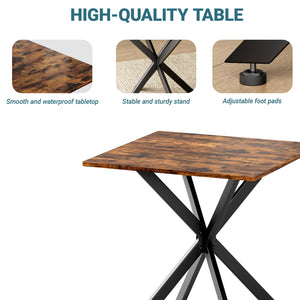 English Elm Rustic Square End Table Steel X Frame Base Wood Grain Top for Living Room or Office Rustic Brown W1820P404205