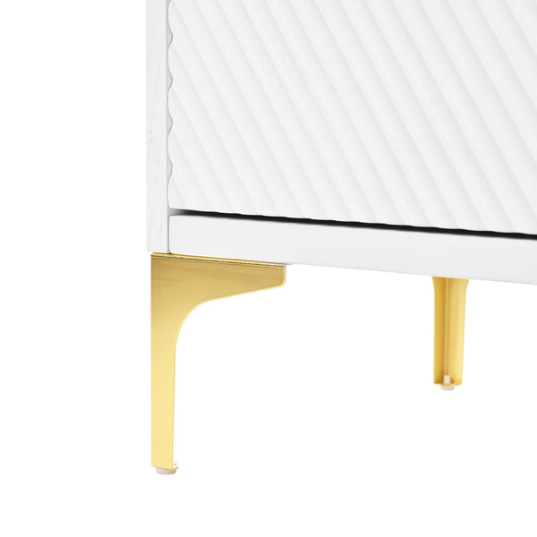 English Elm Buffet Modern White Sideboard Cabinet with Carved Doors, 4 Adjustable Shelves, 220lb Top Load W2696P279968