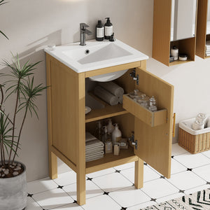 English Elm 18" Pine and Mdf Bathroom Vanity with Ceramic Basin Soft Close Hinged Cabinet N710P426321P
