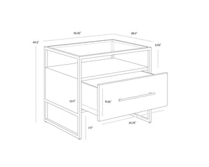 Sunpan Venice Nightstand – Glamorous Acacia Wood Design with Tempered Glass Top and Antique Brass Hardware Grey Shagreen