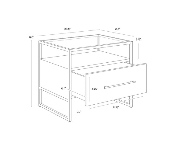 Sunpan Venice Nightstand – Glamorous Acacia Wood Design with Tempered Glass Top and Antique Brass Hardware Grey Shagreen