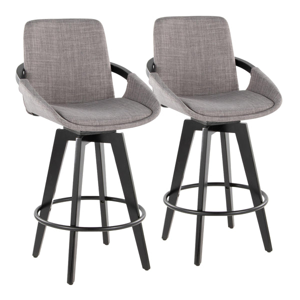 English Elm Fixed-height Swivel Counter Stools with Faux Leather Seats and Chrome Footrest Set of 2 B202S01806