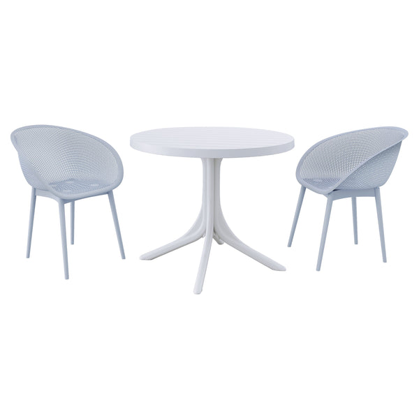English Elm Summer Outdoor Bistro Set Uv Resistant Polypropylene Slatted Chairs and Round Patio Table Light Baby Blue,White W3450S00019