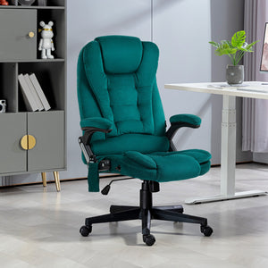 English Elm HOMCOM Executive Massage Office Chair with 6-Point Vibration, Lumbar Heat, Recline & Remote Control Dark Green W2225P229773