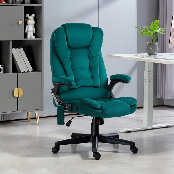 English Elm HOMCOM Executive Massage Office Chair with 6-Point Vibration, Lumbar Heat, Recline & Remote Control Dark Green W2225P229773