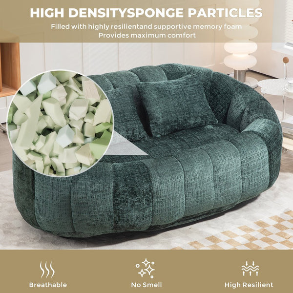 English Elm Bean Bean Bag Sofa High-Density Memory Foam Two-Seater Lounger High Back Chenille Cozy Support Emerald W395P181435