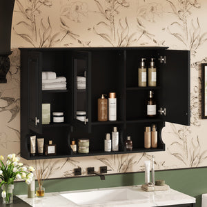 English Elm 3-in-1 Wall Mounted Bathroom Medicine Cabinet with Soft Close Mirror and Towel Bar Black N710P358620B