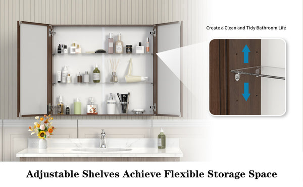 English Elm 32*28medicine Cabinet Aluminum Wall Mount Mirrored Storage with Adjustable Bathroom Shelves W708P421793