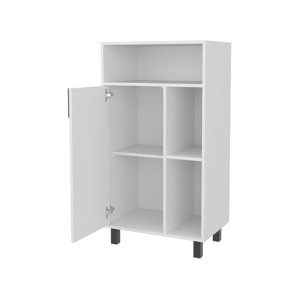 English Elm White Compact Cabinet with Open Shelf and Single Door, Crisp White Finish for Small Spaces, Versatile Storage Solution B062P323172