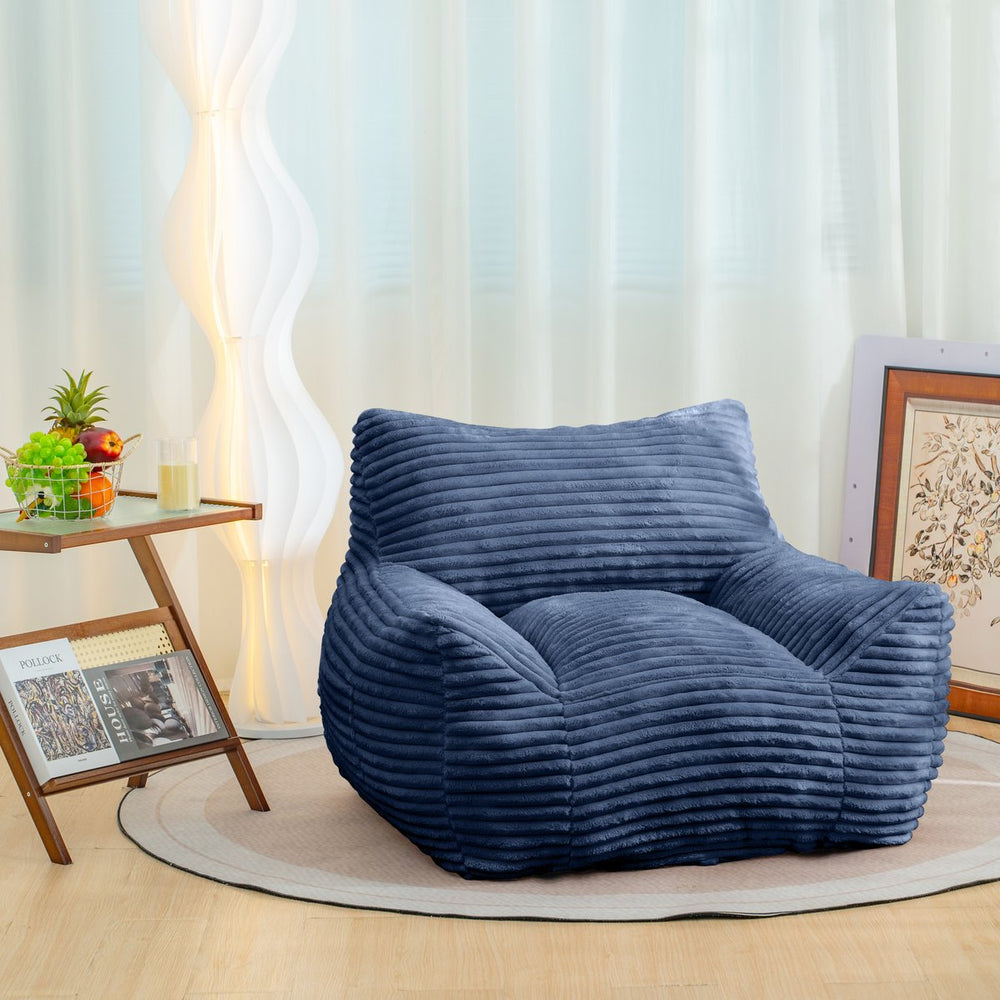 English Elm Bean Bag Lounge Chair Oversized Corduroy Shredded Foam Armrest Adult Floor Sofa Blue W2510P237807