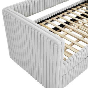 English Elm Beautiful Tufted Daybed with Nailhead Trim and Pull-Out Trundle, Modern Chic Lounge Bed for Guest Rooms Light Gray 38.5 L x 43.5 W x 9.5 H B011S01641