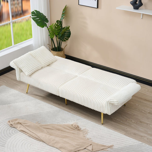 English Elm 79 Corduroy Sofa Bed Foldable Double Convertible Sleeper with Folding Armrests for Compact Living Rooms White W2290P250580