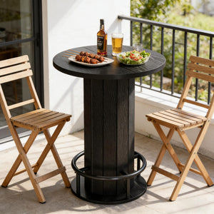 English Elm Stylish Round Coffee Table with Engineered Wood Top and Open Metal Base for Living Rooms Black T3971P452852