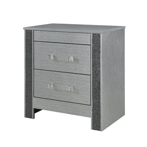 English Elm Lorenzo Silver Nightstand with Hidden Jewelry Compartment, Glitter Finish, Acrylic Handles, Spacious Drawers B201P298429