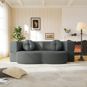 English Elm 2-seater Foldable Sofa Bed Plush Upholstered Guest Sleep Solution for Small Spaces W1359P364913