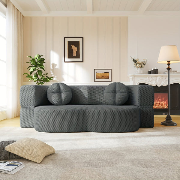 English Elm 2-seater Foldable Sofa Bed Plush Upholstered Guest Sleep Solution for Small Spaces W1359P364913