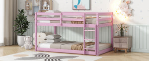 English Elm Solid Rubberwood Twin Over Twin Floor Bunk Bed - Sturdy, Stylish Pink Design With Ladder & Slats W504P191672-GIGA