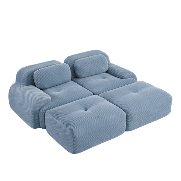 English Elm 2-seat Modular Corduroy Sofa Ergonomic Curved Design with Resilient Cushioning for Living Rooms Blue W714S01247