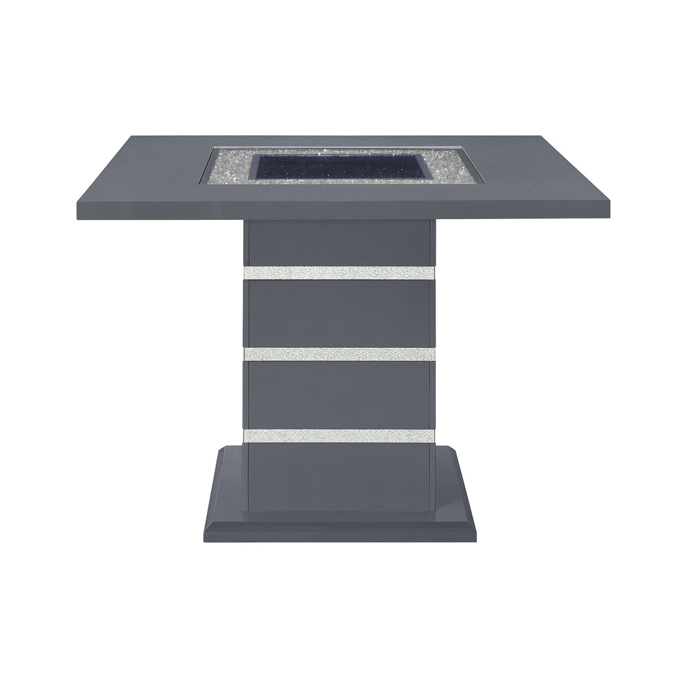 English Elm ARIYA Dark Grey Bar Table & Stool Set – Contemporary Solid Wood/MDF Pedestal, Glass Inlay Finish B201S00448
