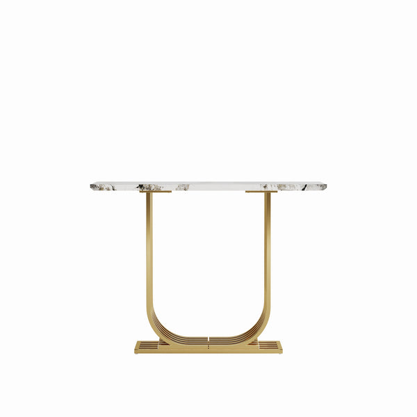 English Elm Accent Console Table Sculptural Black Gold Metal Legs Slim Entryway Hallway Decor W2263P395487