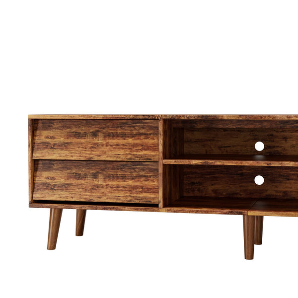 English Elm 63 Vintage Bevel TV Stand 63-inch Media Console with Drawers and Open Shelves, Rustic Artful Design Brown W578P193297