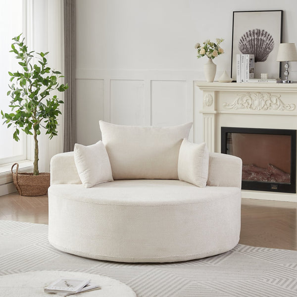 English Elm 55'l Chenille Round Sleeper Chair Fluffy Sculptural Seat for Living Room or Bedroom W834P401582
