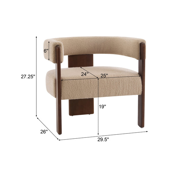 English Elm Christopher Knight Home® - Modern Boucle Upholstered Accent Armchair with Barrel Back, Walnut Legs, Plush Texture for Living Room Comfort Light Camel,Walnut 29.5 L x 25.5 W x 14.5 H N776P205886M
